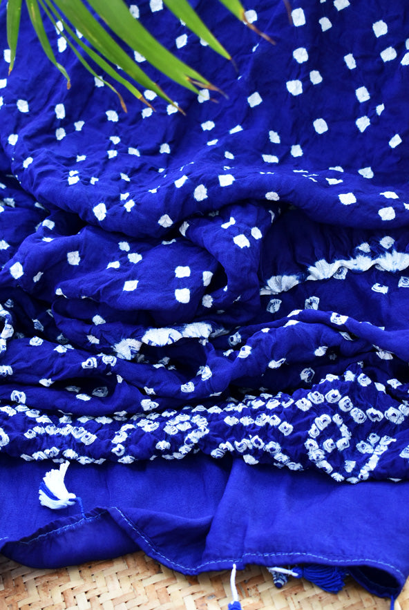 Beautiful Handcrafted Bandhani Modal Silk Stole with tassels