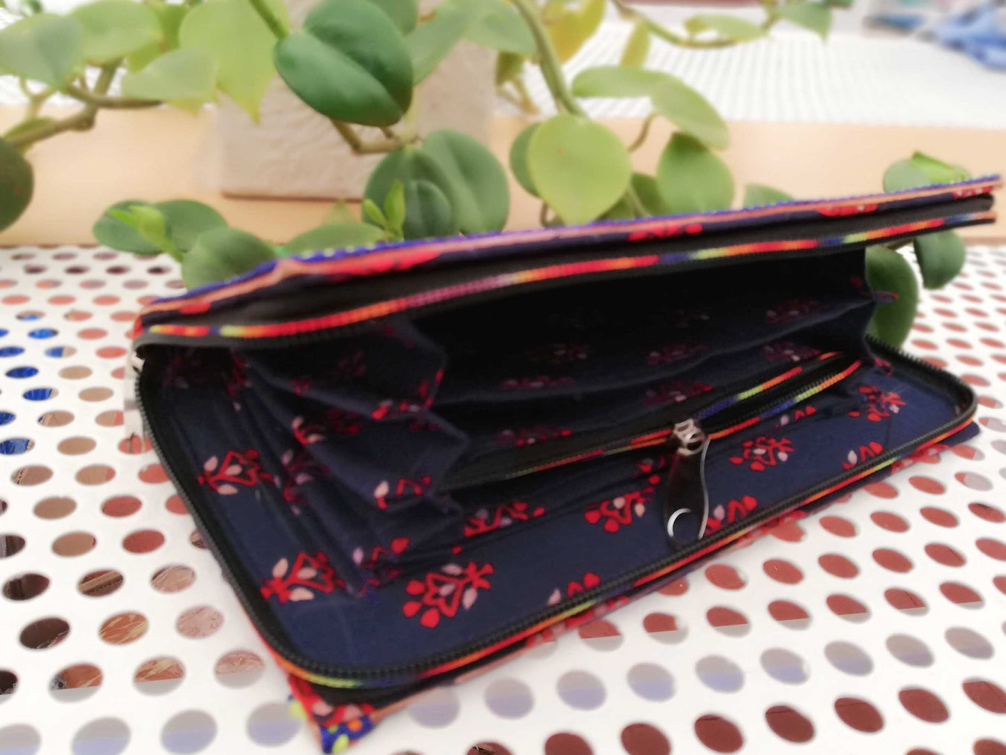 Handcrafted Kutch Punch craft Leather Clutch / Wallet with zipper