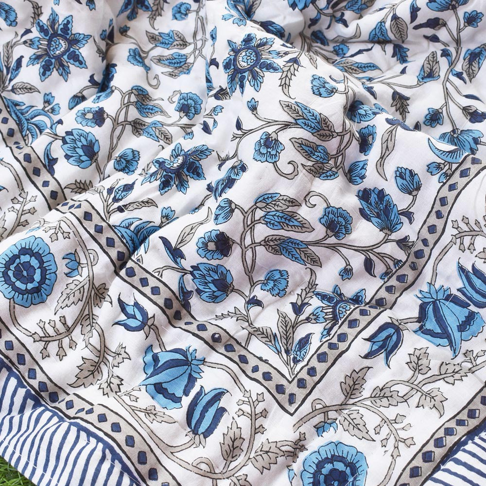 Pair of Reversible Jaipuri Cotton Single Quilt ( 2 single quilt set) with Hand Tagai work