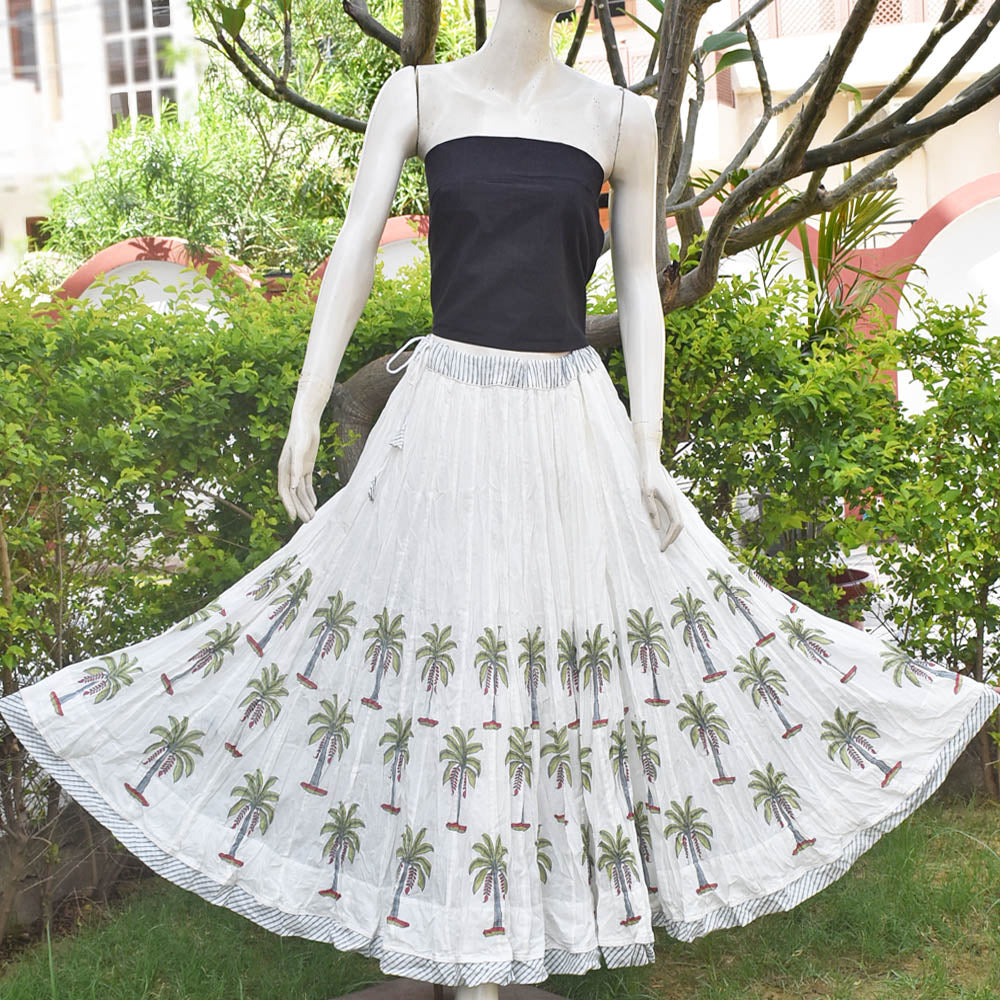 Beautiful Kalidar Block Printed Mul Cotton Skirt with Lining & Stitched borders