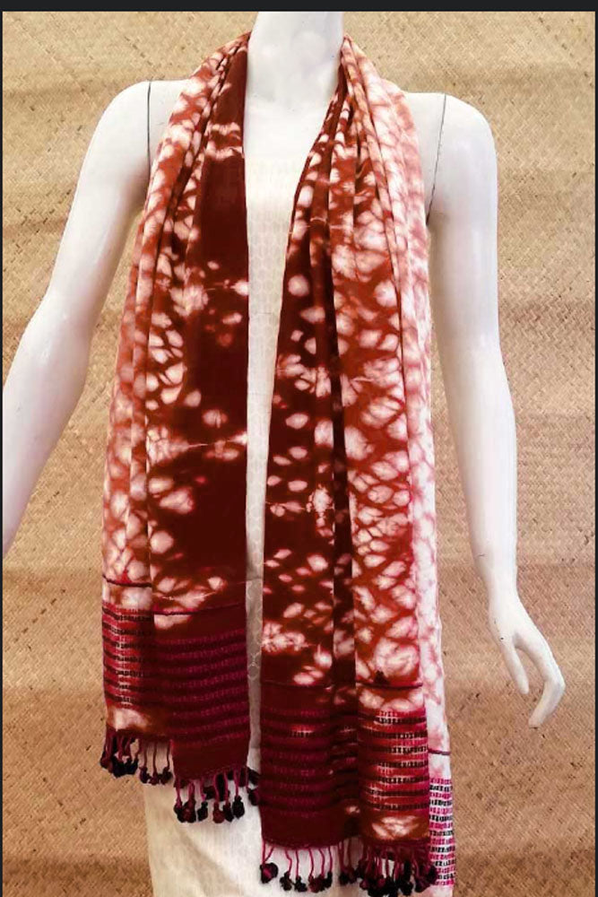 Elegant Woven Cotton Bhujodi stole with Shibori dyeing