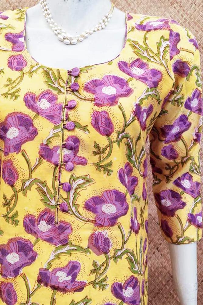 Elegant Block Printed Chanderi Long Kurta