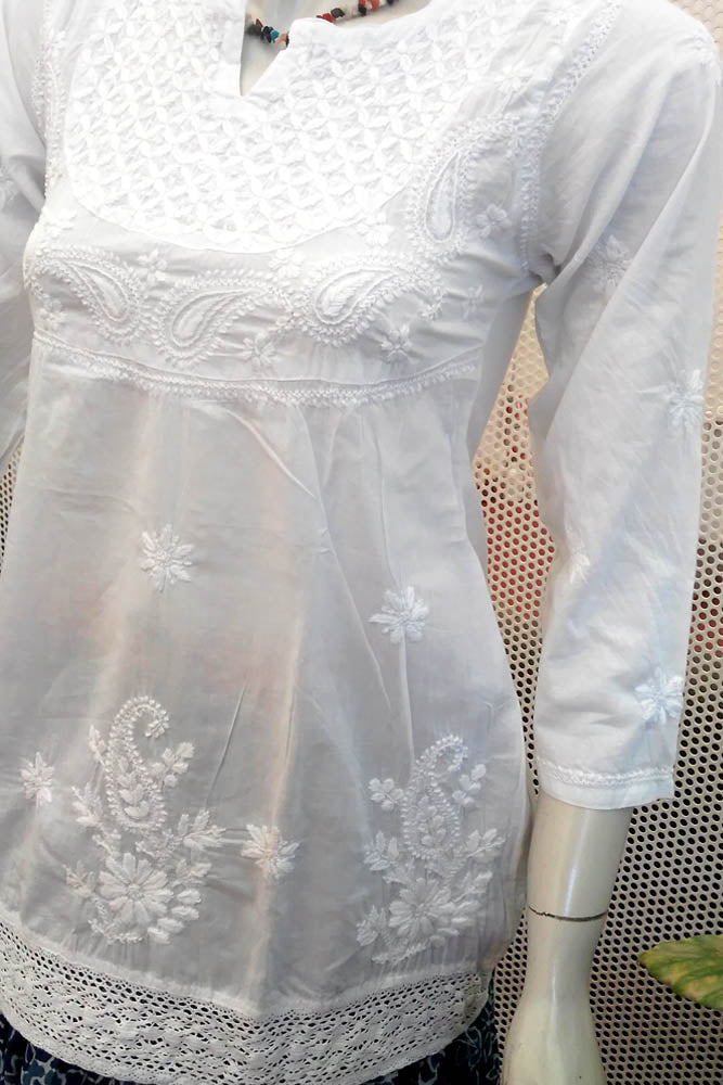 Elegant Cotton Short Kurta with Chikankari work - s- 32