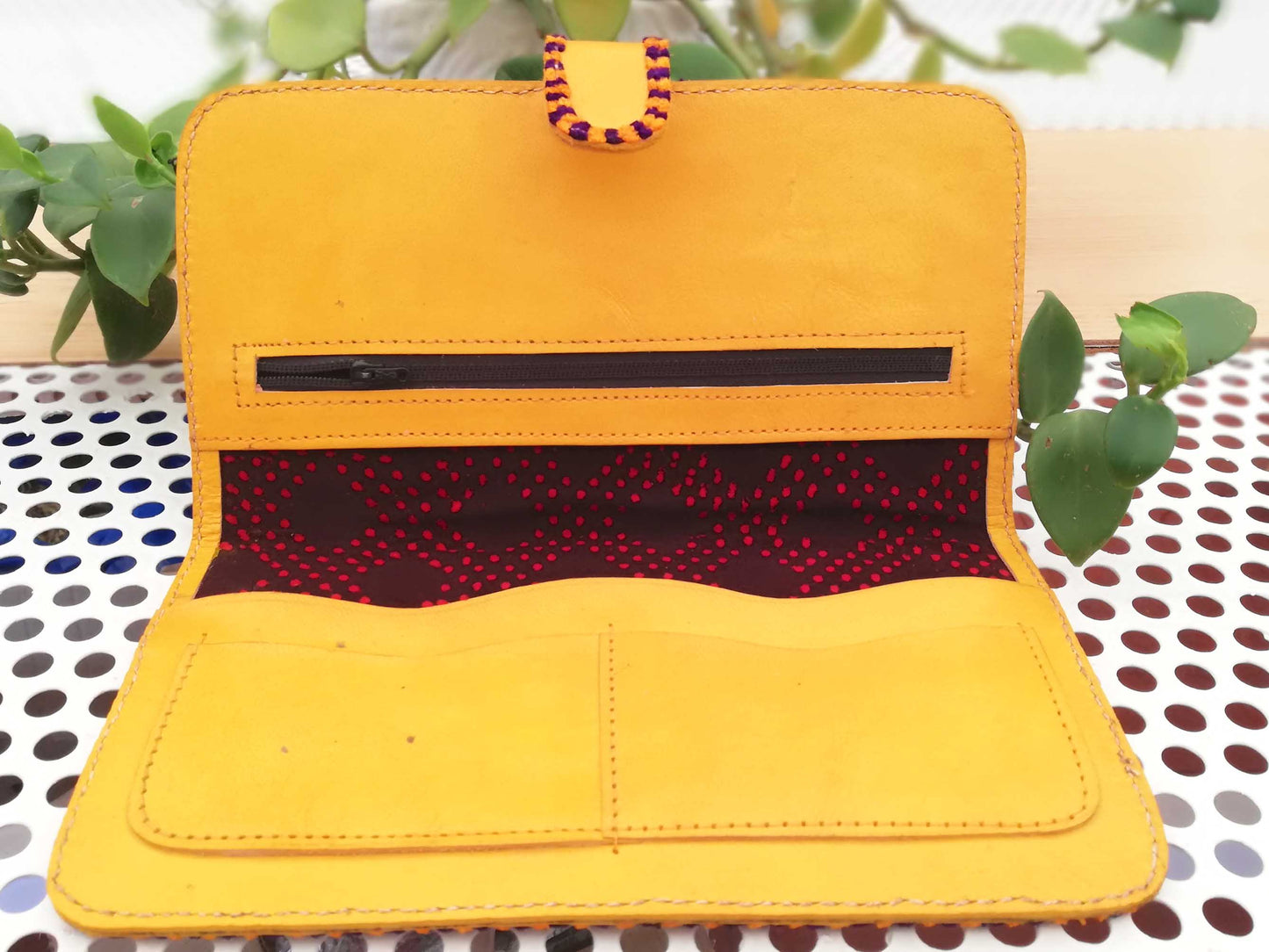 Handcrafted Kutch Leather With Mashroo Fabric Wallet