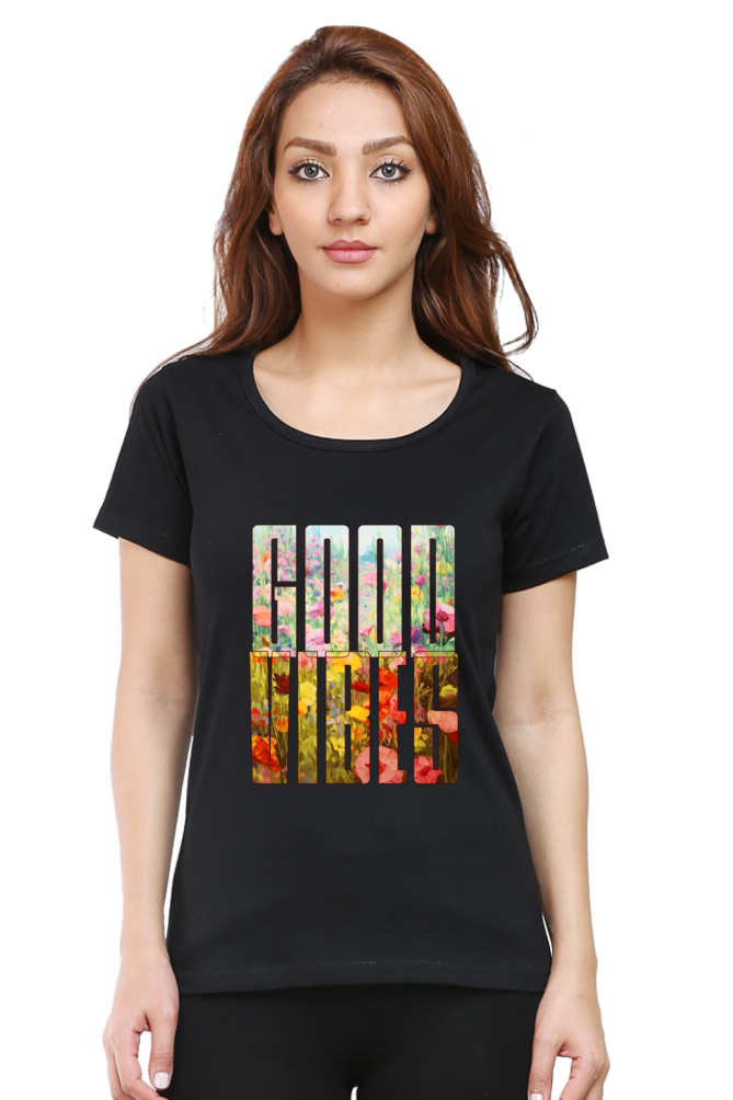 Good Vibes Floral Womens T-Shirt