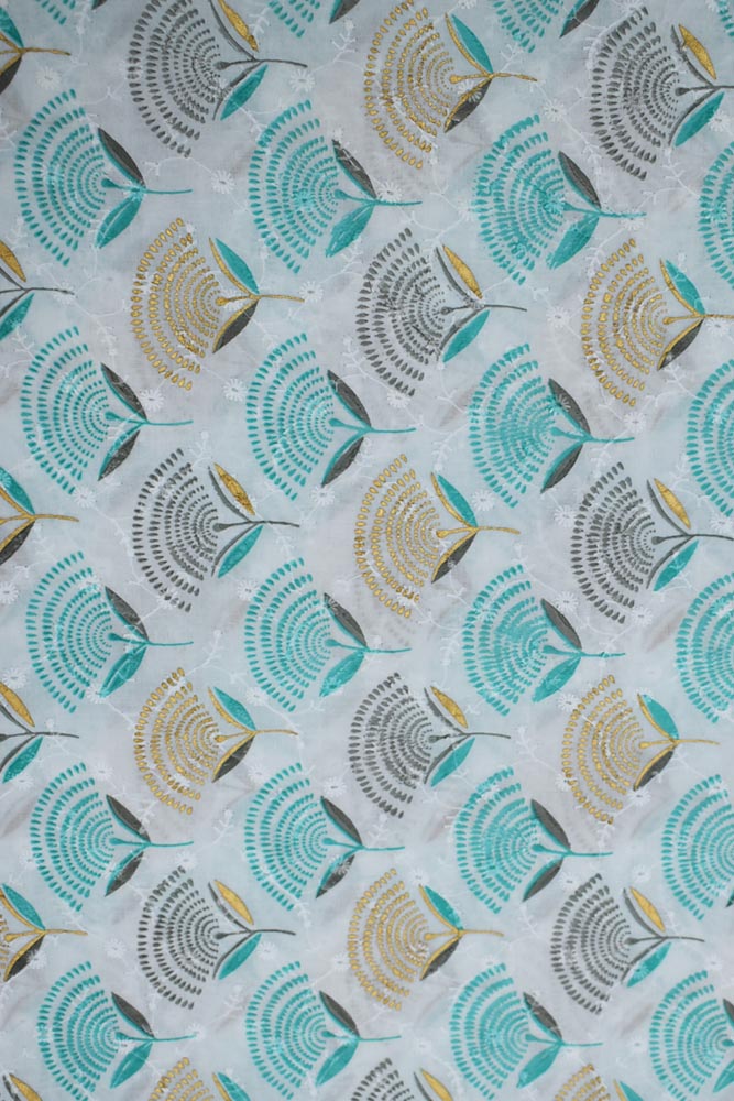 Beautiful white cotton fabric with self embroidery & print (2.5 mtrs cut)