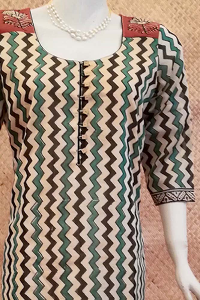 Elegant Block Printed Chanderi Long Kurta
