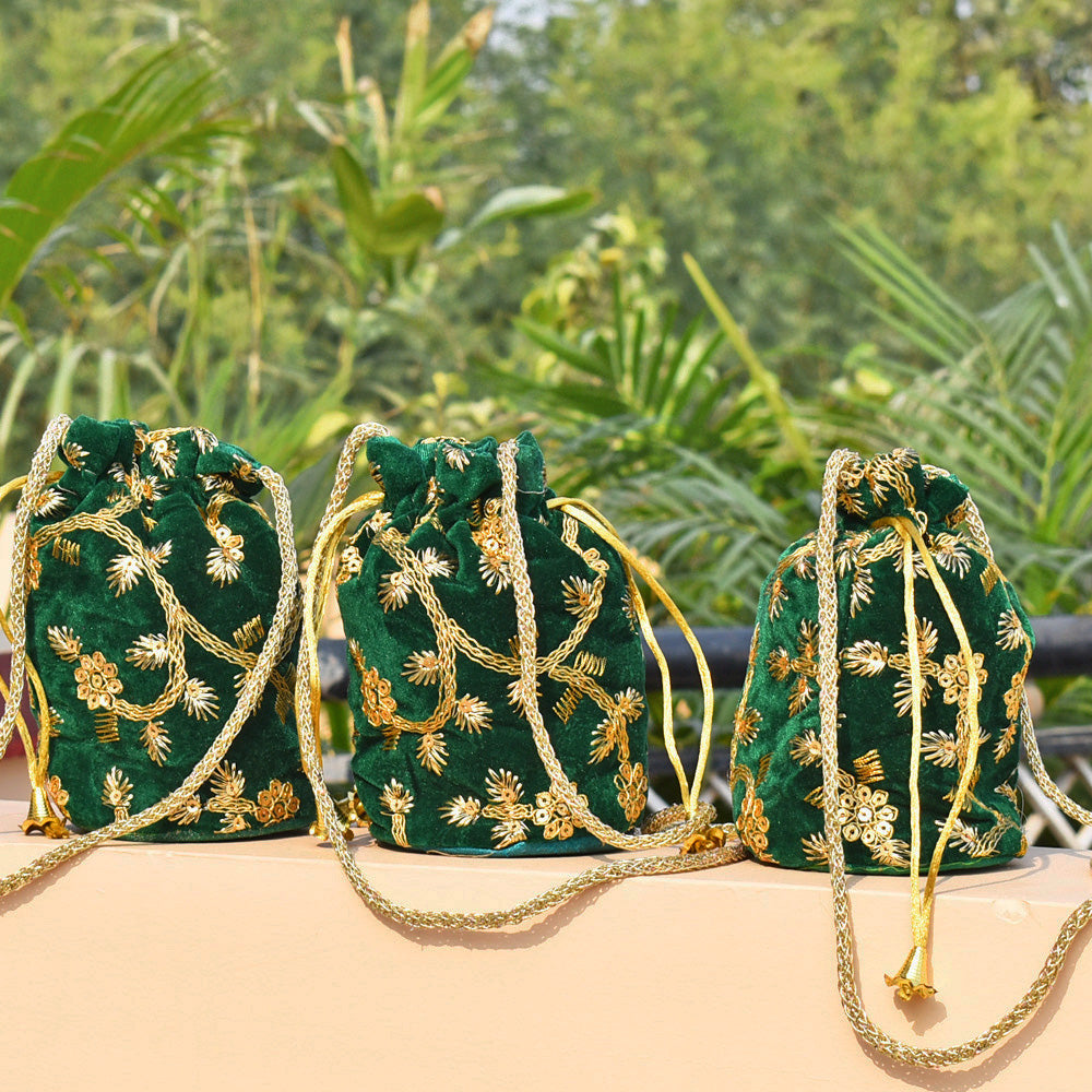 Embroidered Velvet Potlis for gifting - Set of 4 potlis