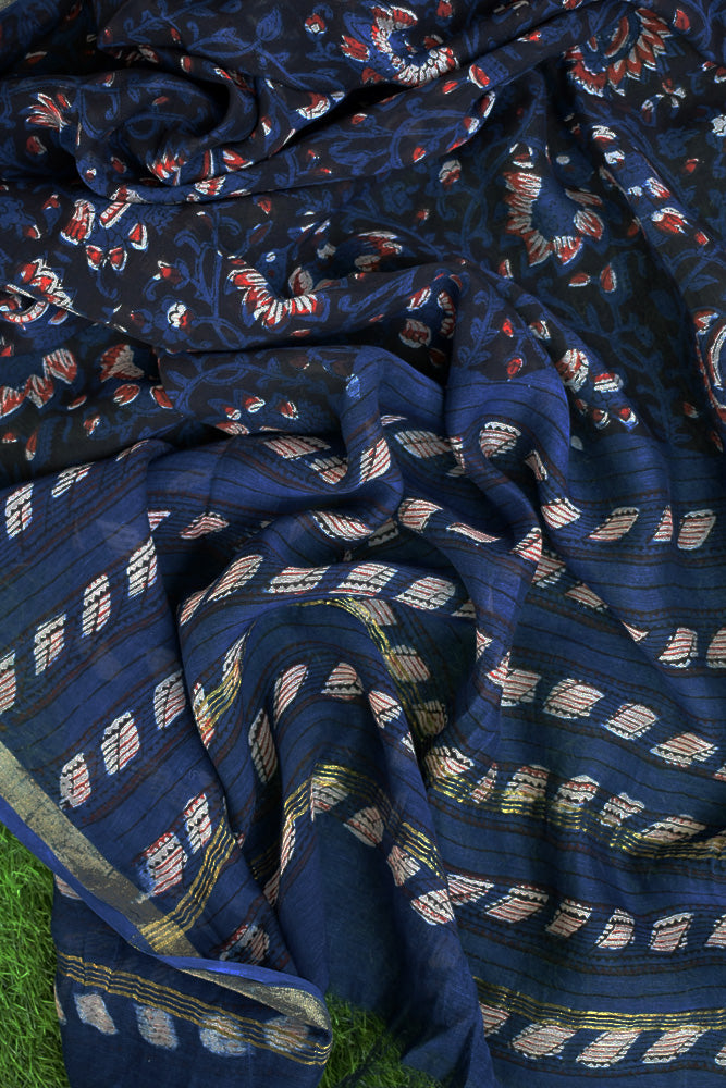 Jahota Hand Block Printed Chanderi Silk Cotton Dupatta