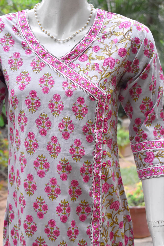 Block Printed Cotton Kurta with sequins