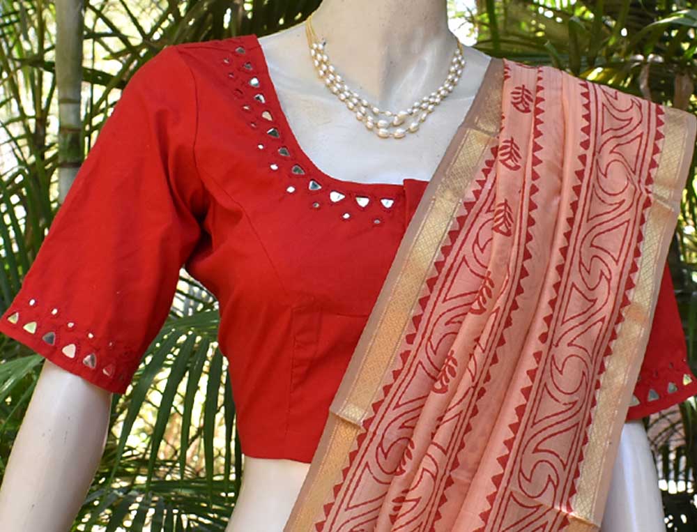 Cotton Blouse with hand done mirror work - Size 40 & 42 ( can be altered)