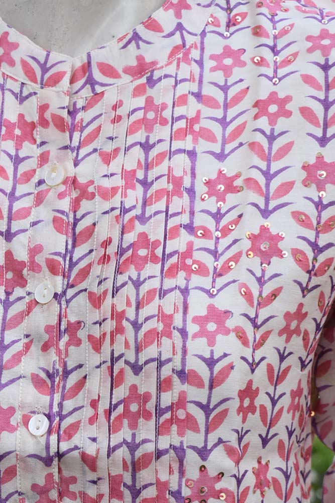 Hand Block Printed Chanderi Kurta with Tagai & Sequin work - size 38
