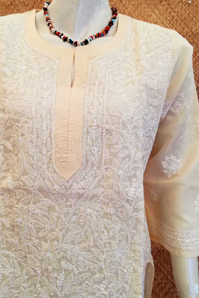 Elegant Voile Cotton Long Kurta with Chikankari Size - 42