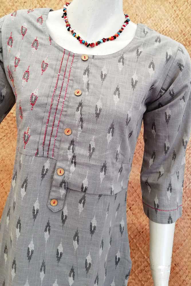 Handloom Cotton Kurta With Ikkat Print - size 38 & 42