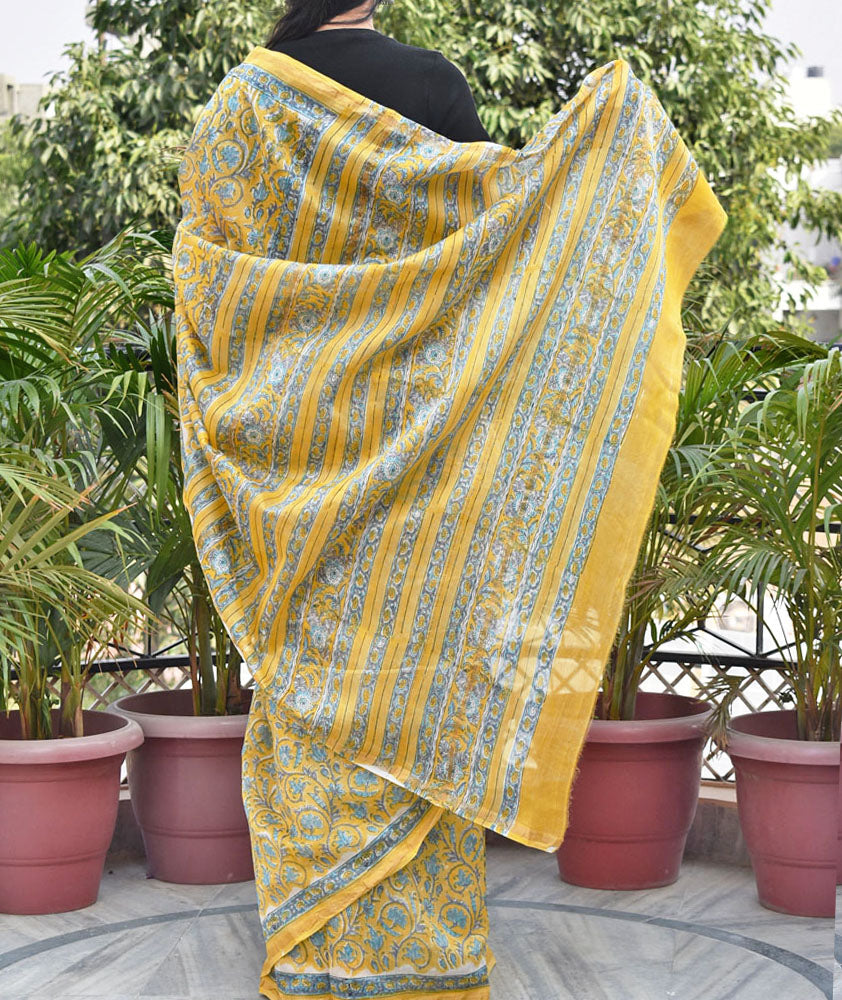 Beautiful Hand Block Printed Chanderi Saree