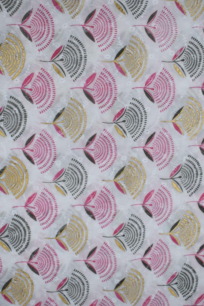 Beautiful white cotton fabric with self embroidery & print (2.5 mtrs cut)