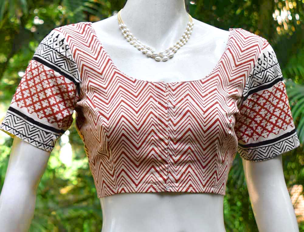 Block Printed cotton Blouse - Size 38