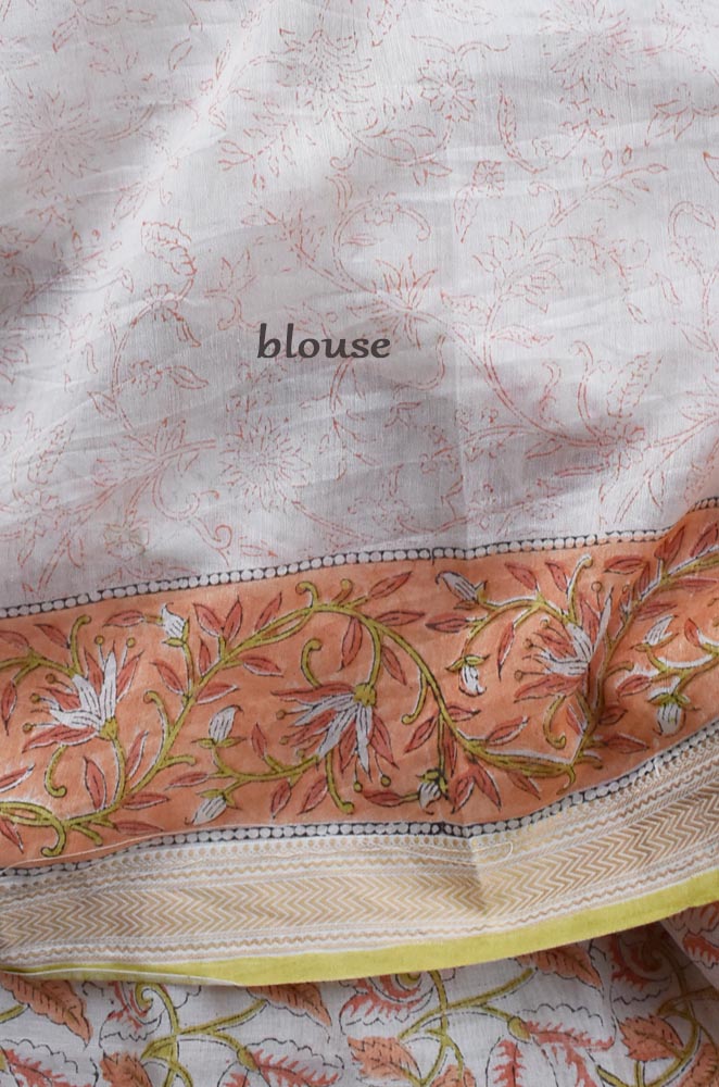 Elegant Handwoven Maheshwari Silk cotton Saree with Sanganer Block printing