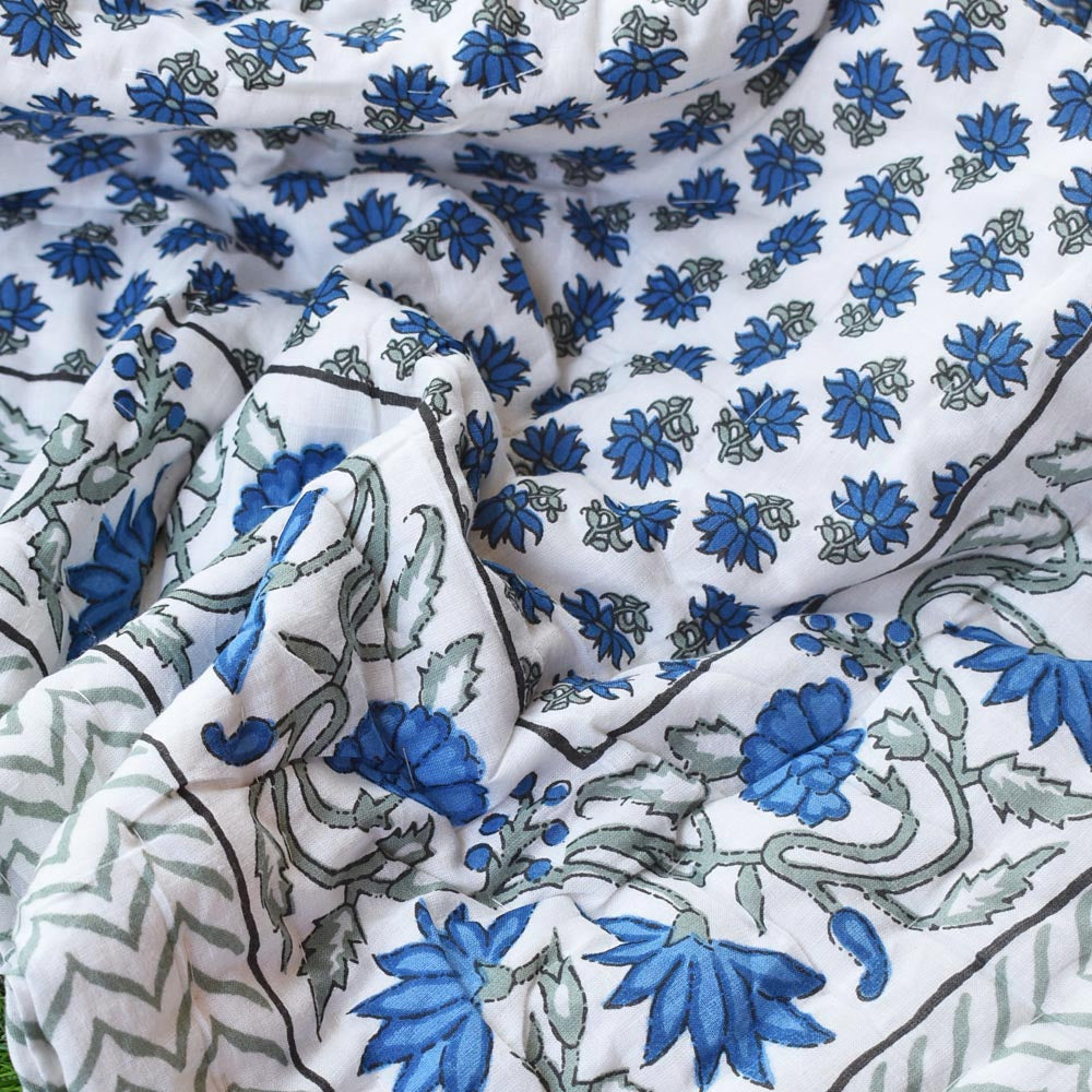 Pair of Reversible Jaipuri Cotton Single Quilt ( 2 single quilt set) with Hand Tagai work