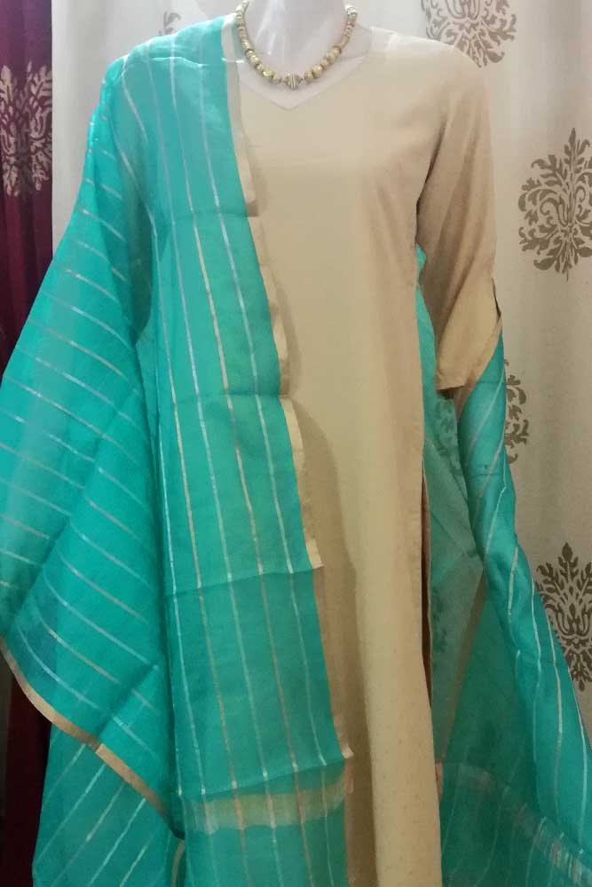 Kota silk dupatta with Zari border & woven stripes..