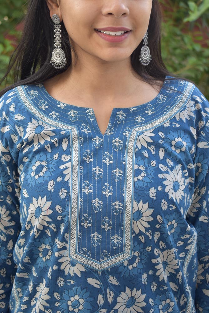 Beautiful Indigo Hand Block Printed Cotton Kurta size - 38, 44