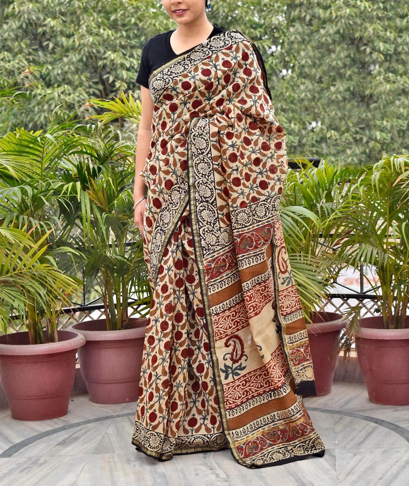 Elegant Chanderi Saree with Kalamkari Hand Block Print