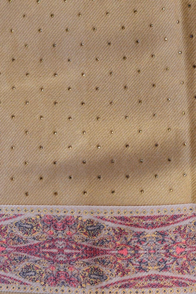 Beautiful Woolen Suit fabric with printed Kani patterns & swarovski stones