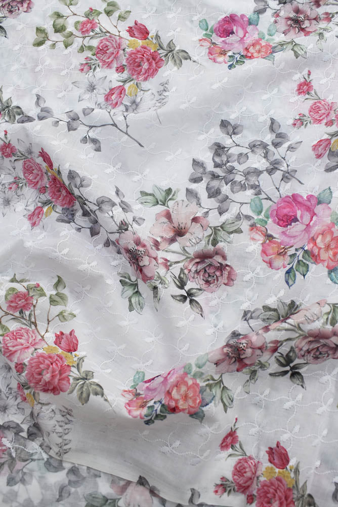 Digital print on cotton fabric with embroidery (2.5 mtrs cut)