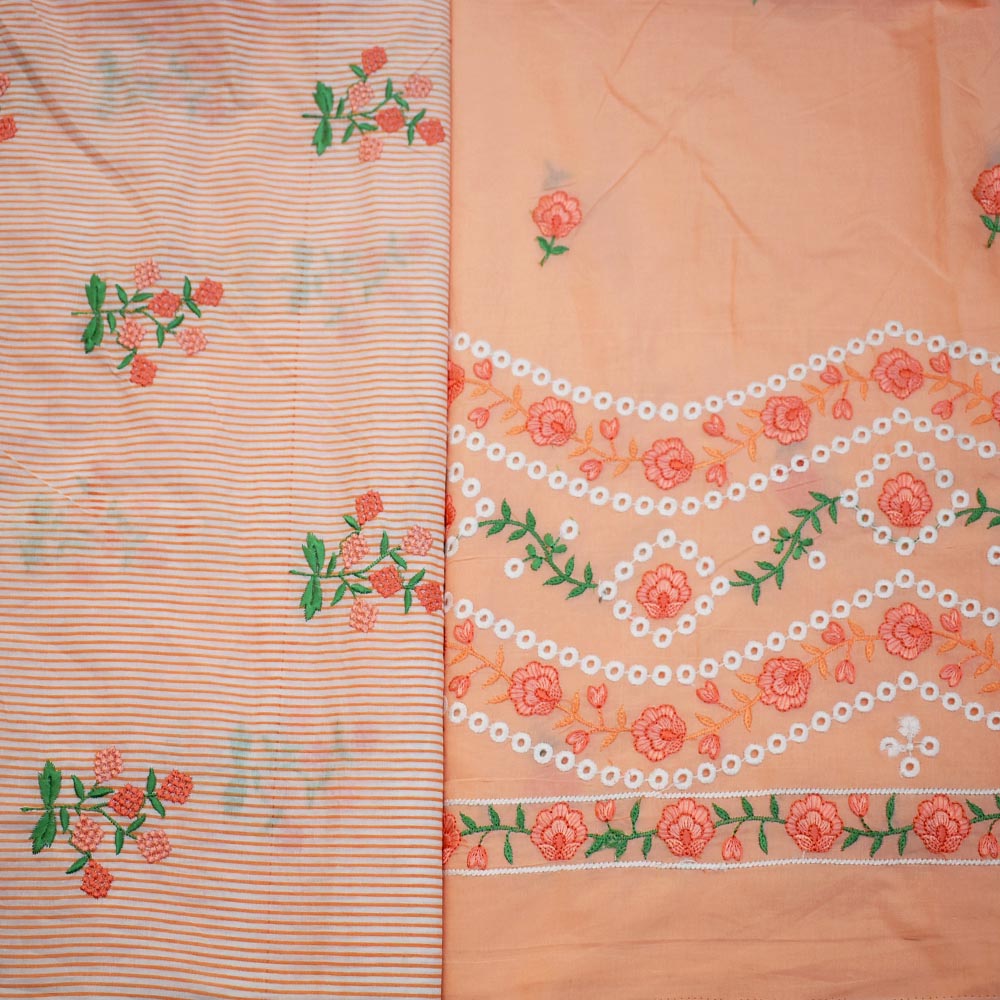 Embroidered Cotton Fabric combo ( set of 2 cut pcs)