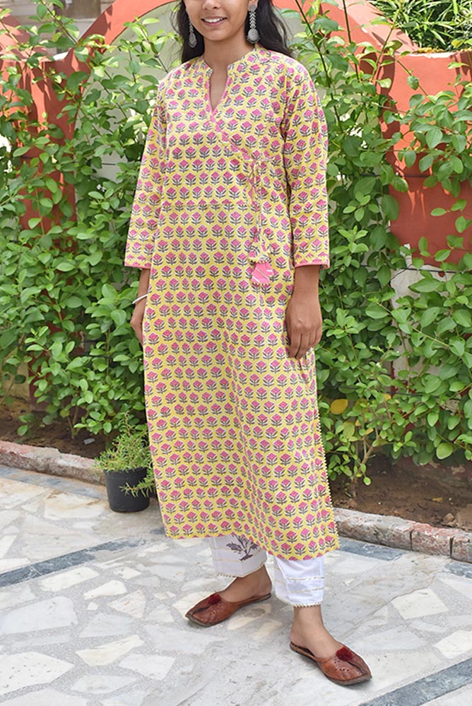 Block Printed Cotton Kurta with gota work - size 38