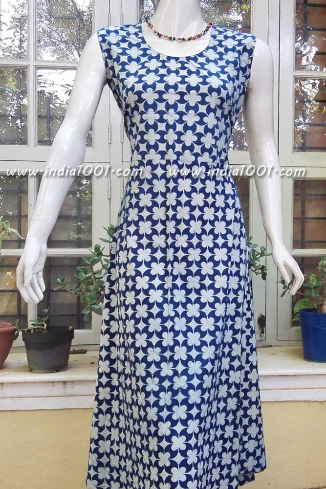 Elegant Block Printed Cotton Long Dress