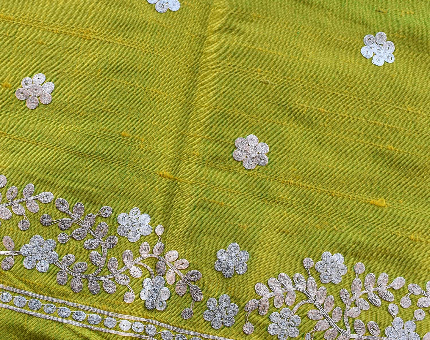 Raw Silk Fabric with Pitta work Embroidery