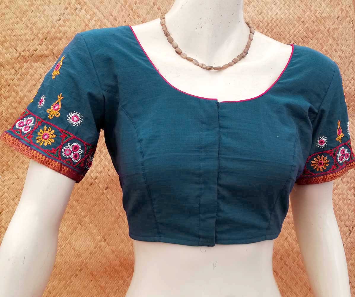 Mangalgiri Cotton Blouse with Kutch Hand Embroidery size - 40