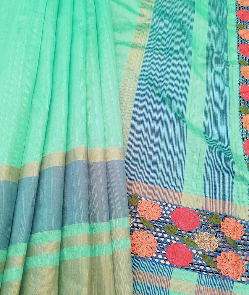 Beautiful Semi- Dupion Silk saree with cutwork & embroidery