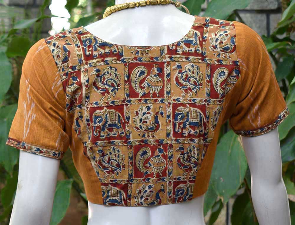 Block Printed Kalamkari & Ikkat Cotton Blouse