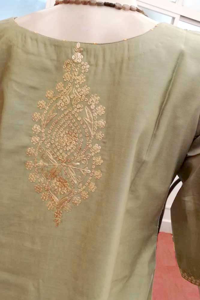 Elegant Chanderi Long Kurta with Pitta work