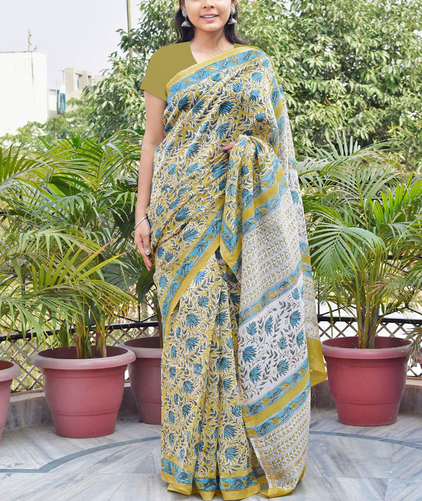 Beautiful Hand Block Printed Chanderi Saree