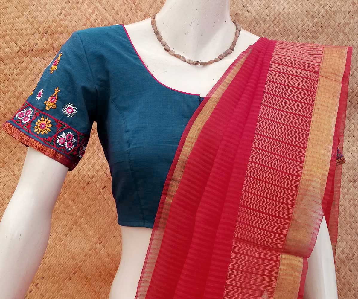 Mangalgiri Cotton Blouse with Kutch Hand Embroidery size - 40