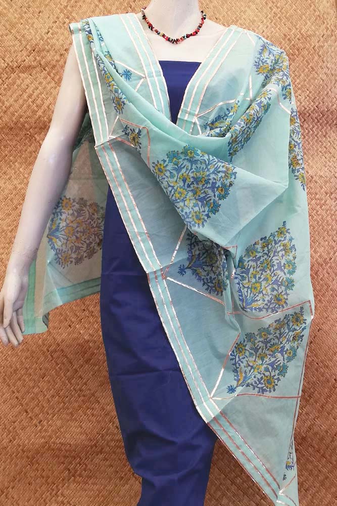 Elegant Chanderi Dupatta with Hand Block Print & stitched gota