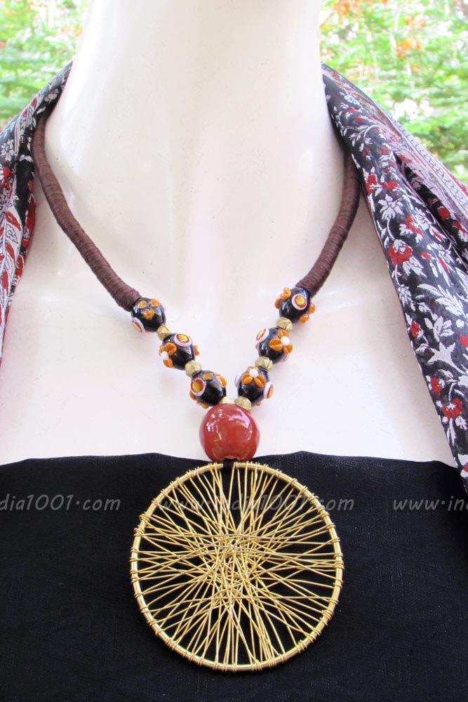 Thread necklace with Beads & Antique Pendant