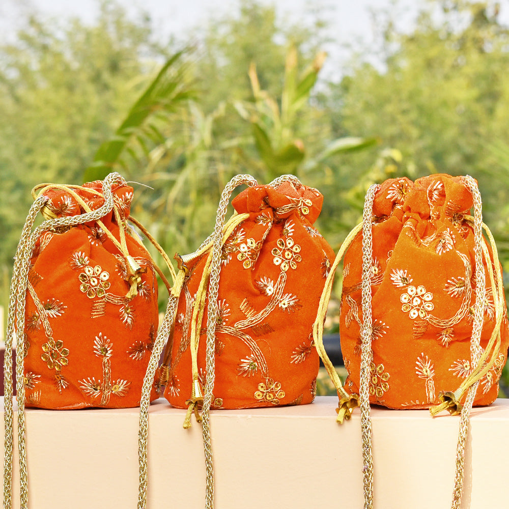 Embroidered Velvet Potlis for gifting - Set of 4 potlis