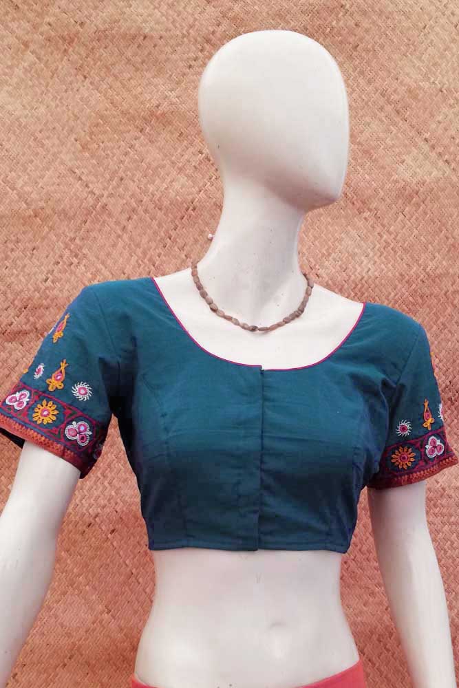 Mangalgiri Cotton Blouse with Kutch Hand Embroidery size - 40