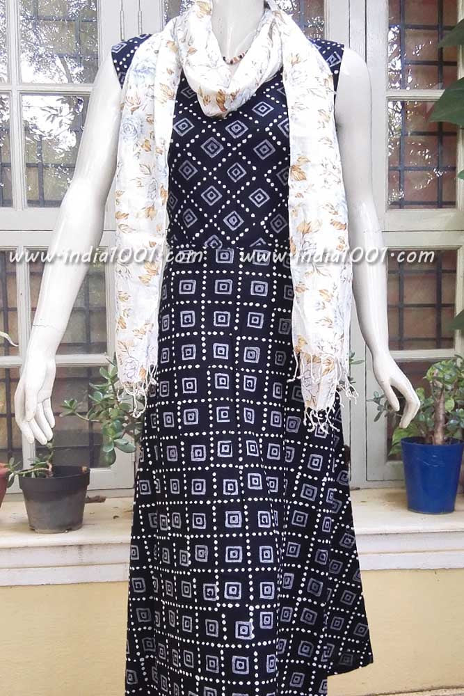 Elegant Block Printed Cotton Long Dress