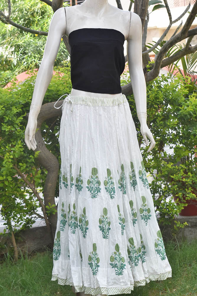 Beautiful Kalidar Block Printed Mul Cotton Skirt with Lining & Stitched borders