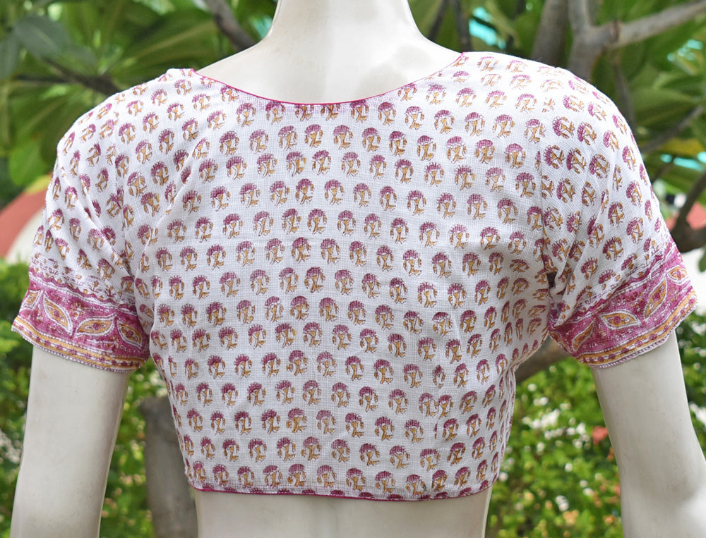 Block Printed kota Doria Blouse - Size 40