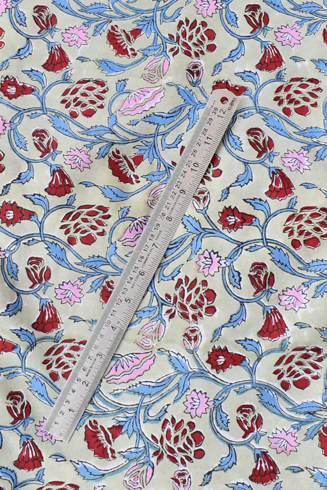 Beautiful Block Printed Running Cotton Fabric ( 2.5 mtrs cut)