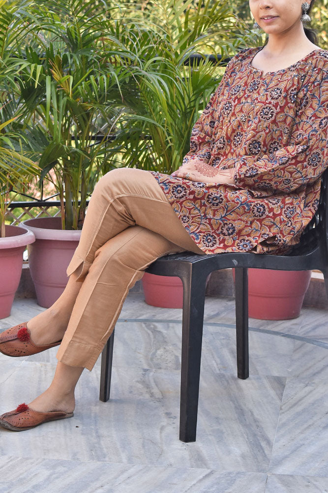 Machalipatnam Kalamkari Hand Block Printed Cotton Short Kurta with sequins on yoke - Size - 44