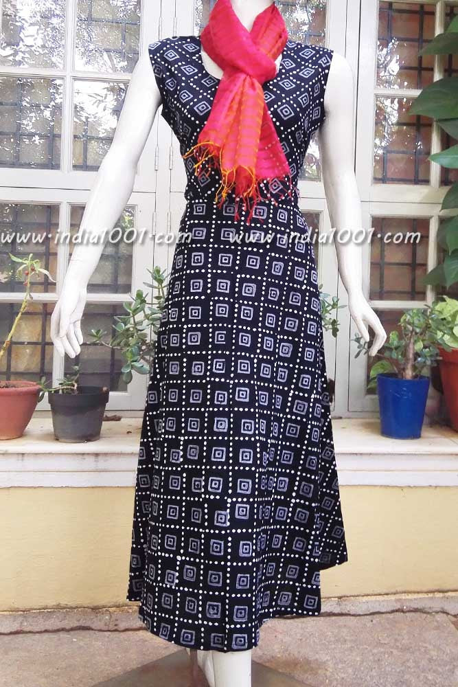 Elegant Block Printed Cotton Long Dress
