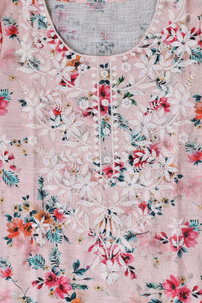 Beautiful Linen Cotton Kurta with Embroidery & white flex cotton bottom bottom Size 38