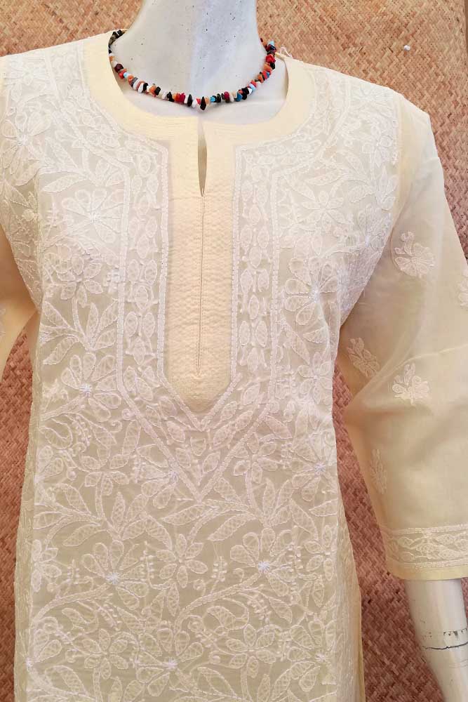Elegant Voile Cotton Long Kurta with Chikankari Size - 42